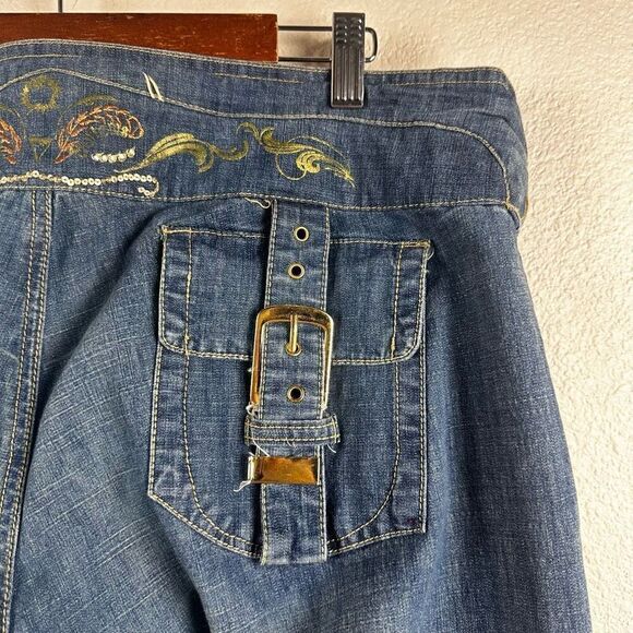 Y2K Apple Bottom Jeans Womens 38 Multi Buckle Detail Baggy Denim Crop Streetwear - Picture 7 of 15